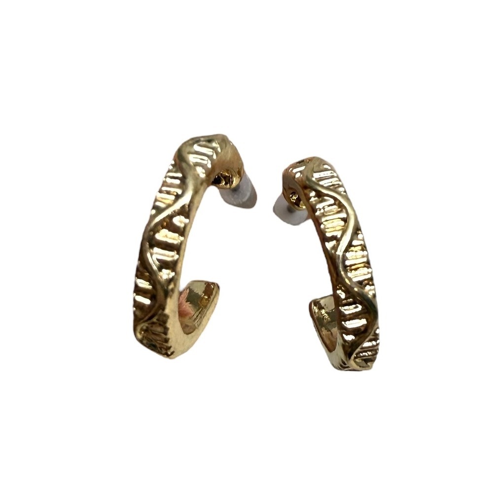 Gold Tone Textured Hoop Pierced Earrings Statement Jewelry Minimalist Style